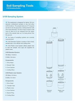 نمونه‌بر U100 برای آزمایش خاک، نمونه‌بر U 70 مورد استفاده برای حفاری نمونه‌های خاک محیطی